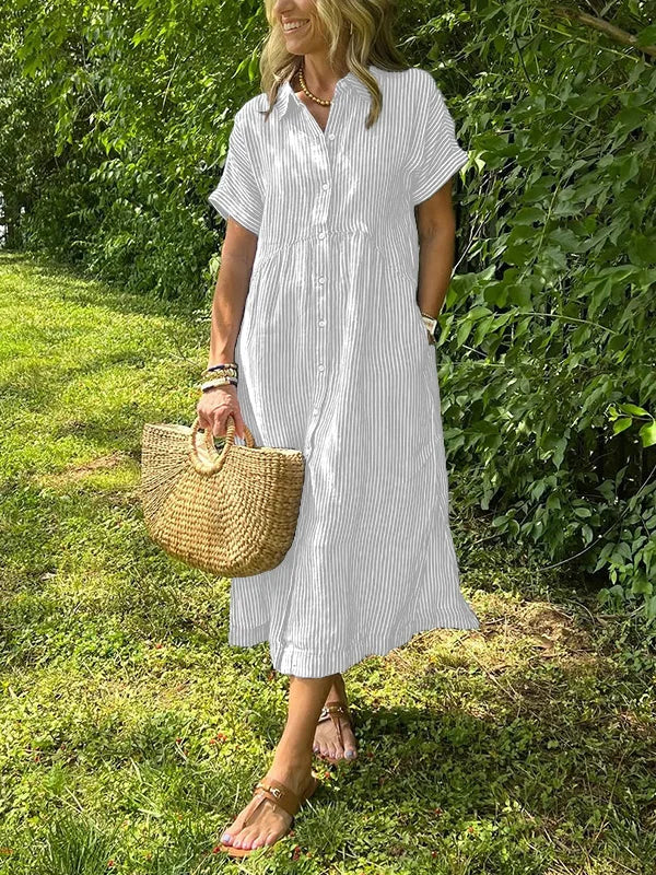 NOVITÀ🔥 Abito camicia con risvolto a righe e bottoni