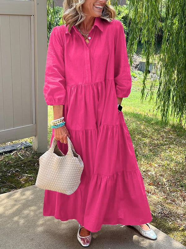 RÄUMUNGSVERKAUF🔥 Lockeres Baumwoll-Leinen-Kleid mit Revers - zzgl. MwSt.