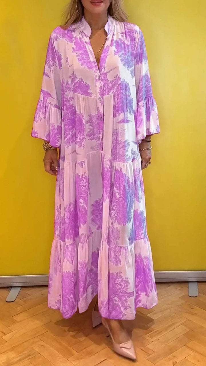 Abito estivo da donna scollatura a V fantasia foresta Vestito lungo