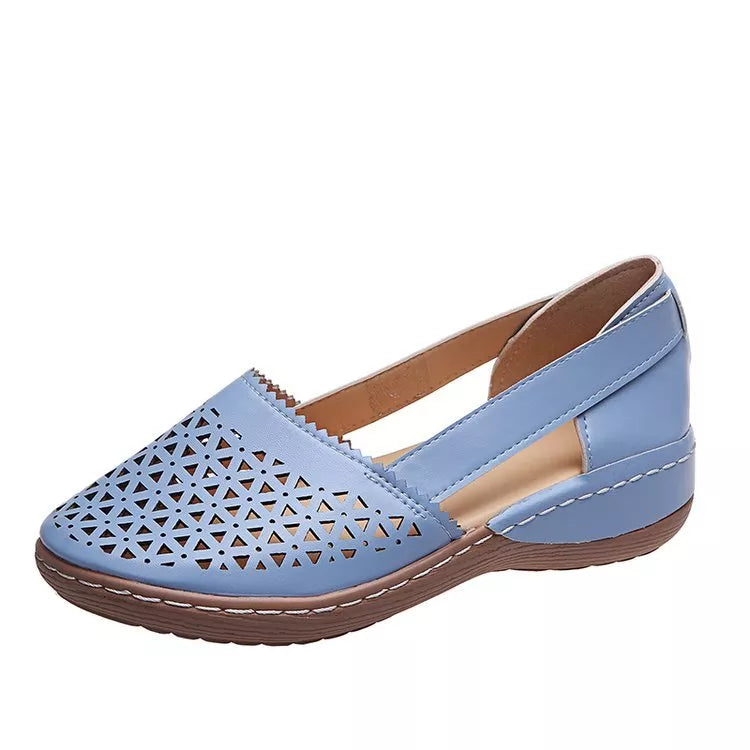 Sandali Estivi Donna Ortopedici con Zeppa e Intaglio in PU Stile Vintage