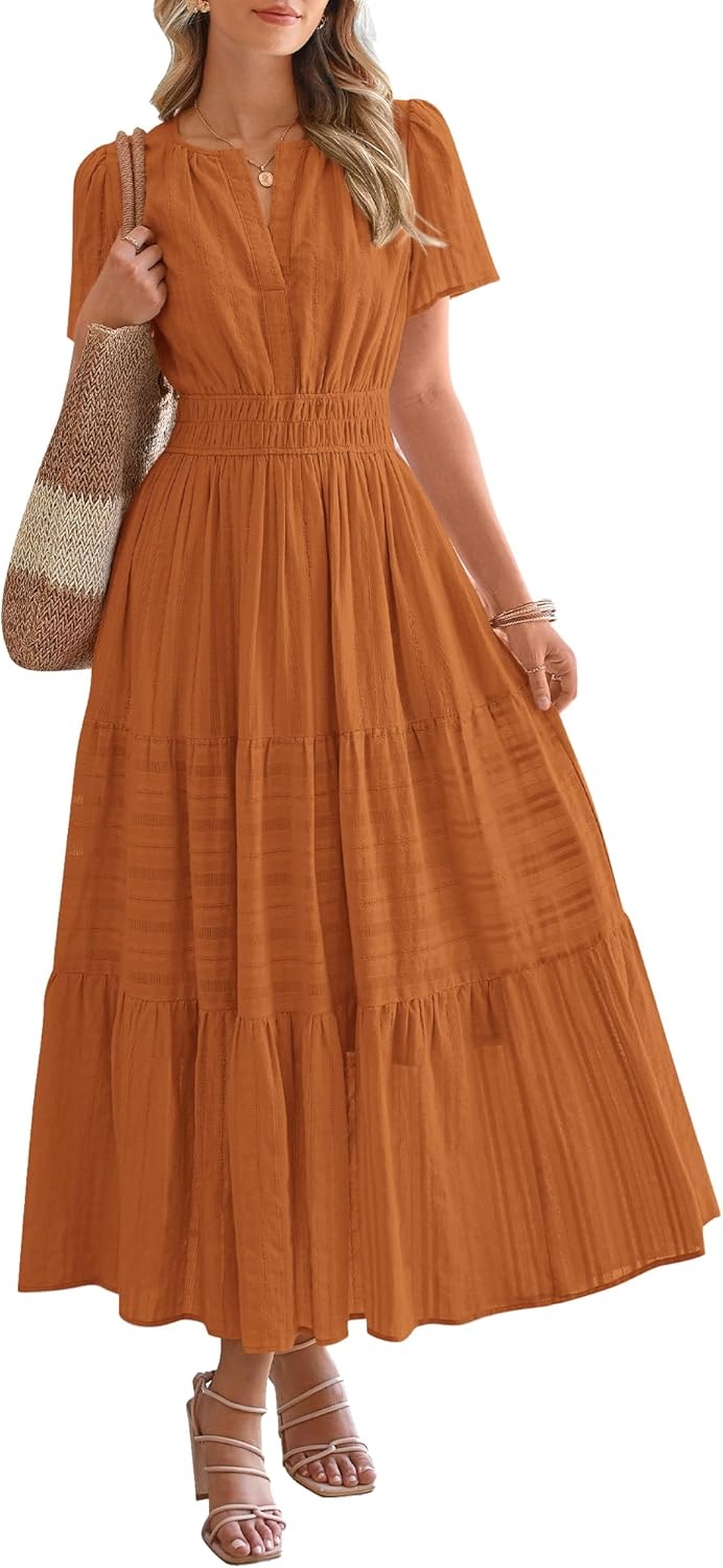 OCCASIONE SPECIALE Donna Estate Leggero Manica Corta Scollo a V Casual Abiti Midi Maxi