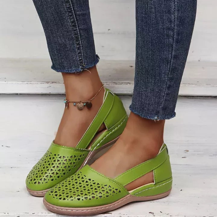 Sandali Estivi Donna Ortopedici con Zeppa e Intaglio in PU Stile Vintage