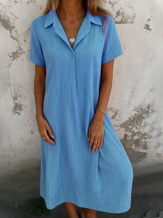 Vestito estivo da donna a maniche corte, semplice, con colletto, per tutti i giorni, casual, lungo, svasato (acquista 2 e la spedizione è gratuita)