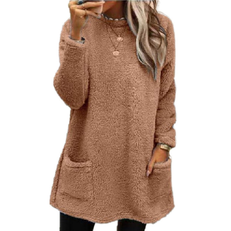 🔥ULTIMO GIORNO SCONTO 50%🔥 Felpa da donna a maniche lunghe con tasca e interno in peluche