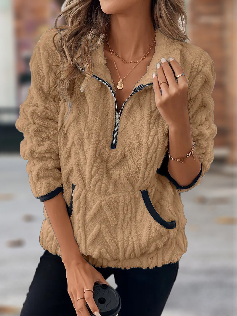 🎄Svendita natalizia🔥 Giacca da donna 2024 con revers, mezza cerniera e tasche in peluche