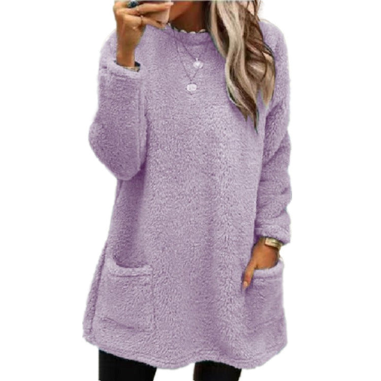 🔥ULTIMO GIORNO SCONTO 50%🔥 Felpa da donna a maniche lunghe con tasca e interno in peluche