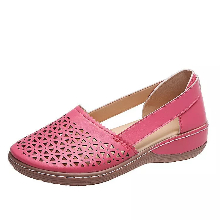 Sandali Estivi Donna Ortopedici con Zeppa e Intaglio in PU Stile Vintage