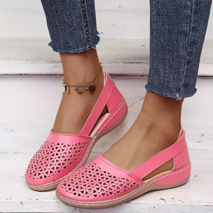 Sandali Estivi Donna Ortopedici con Zeppa e Intaglio in PU Stile Vintage
