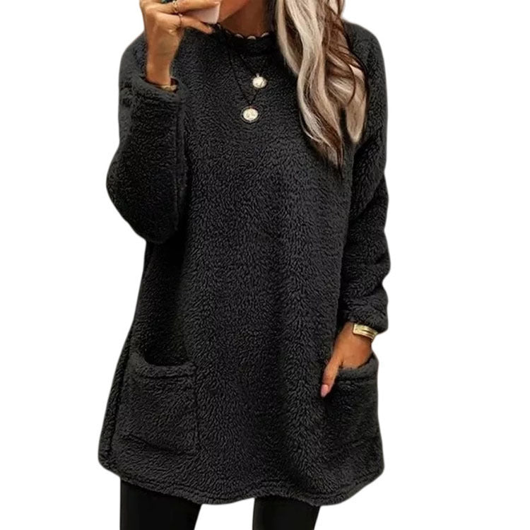 🔥ULTIMO GIORNO SCONTO 50%🔥 Felpa da donna a maniche lunghe con tasca e interno in peluche