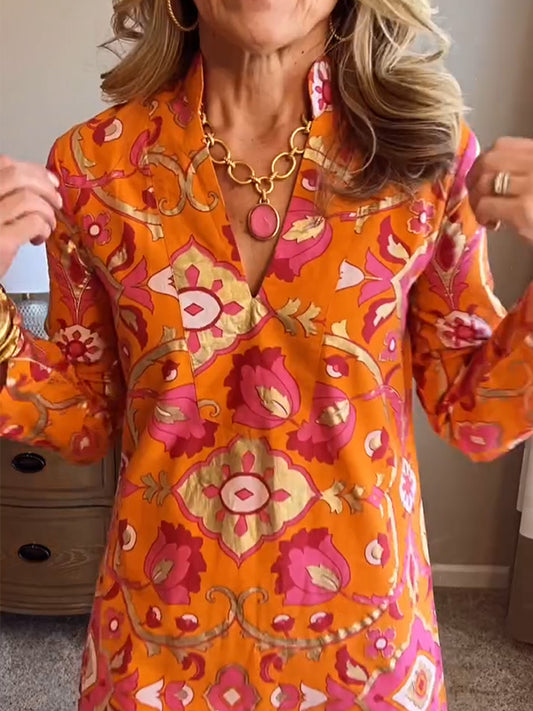 Nuovo🔥 Vestito a V con Stampa Floreale Primavera