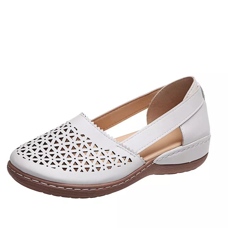 Sandali Estivi Donna Ortopedici con Zeppa e Intaglio in PU Stile Vintage