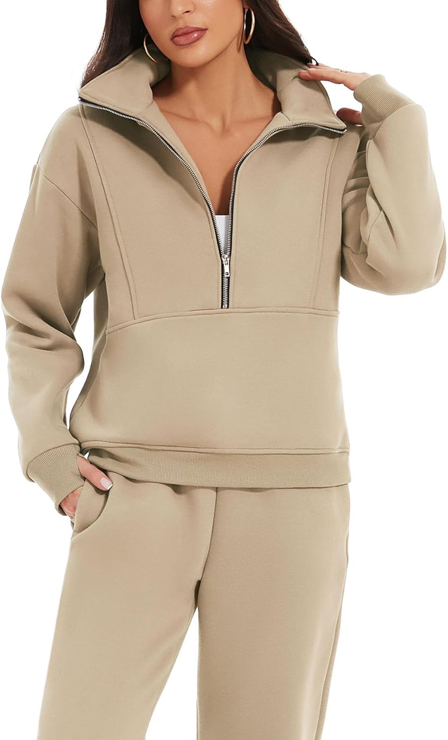 NOVITÀ🔥Completo Donna 2 Pezzi in Pile Felpa Mezza Zip e Pantaloni Jogger Tuta da Ginnastica