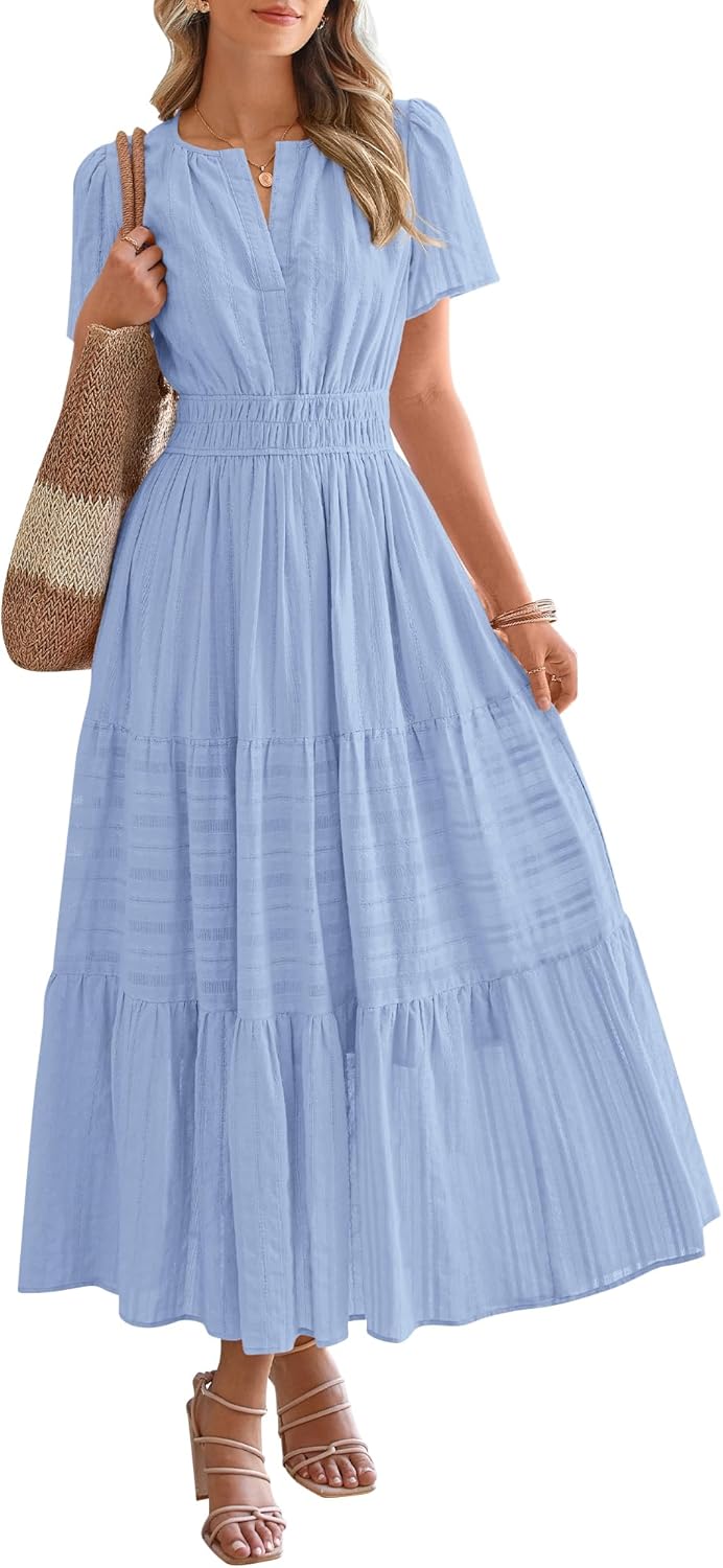 OCCASIONE SPECIALE Donna Estate Leggero Manica Corta Scollo a V Casual Abiti Midi Maxi