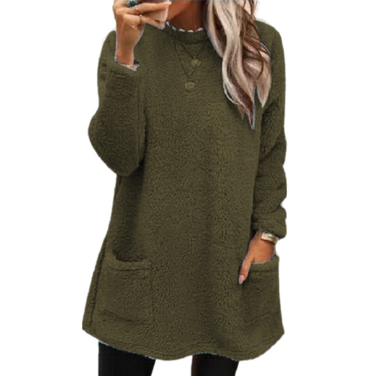 🔥ULTIMO GIORNO SCONTO 50%🔥 Felpa da donna a maniche lunghe con tasca e interno in peluche