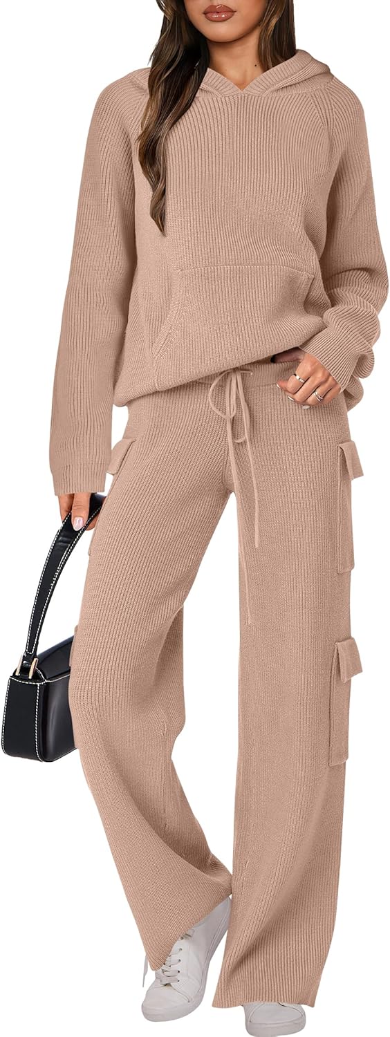 🎄 Liquidazione Natalizia 🔥 Completi due pezzi da donna Maglione casual in maglia con cappuccio e pantaloni a gamba dritta
