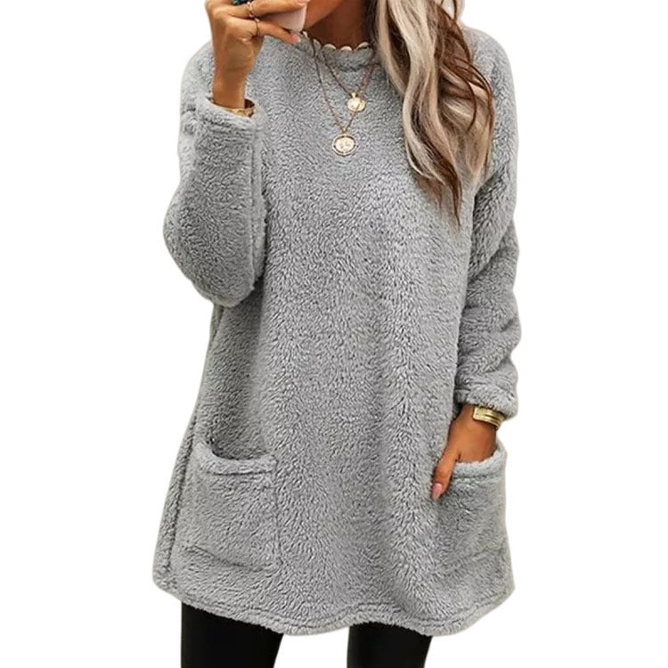 🔥ULTIMO GIORNO SCONTO 50%🔥 Felpa da donna a maniche lunghe con tasca e interno in peluche