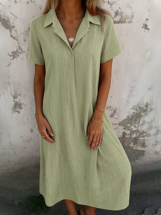 Vestito estivo da donna a maniche corte, semplice, con colletto, per tutti i giorni, casual, lungo, svasato (acquista 2 e la spedizione è gratuita)