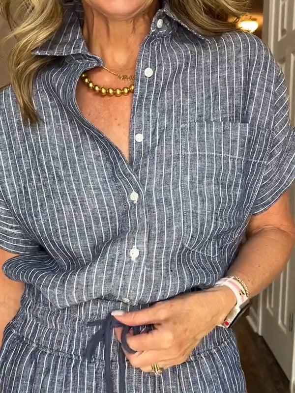 ⏰ ULTIMO GIORNO SCONTO 50% 💥Set Camicia Classica a Righe in Lino e Cotone con Taschino