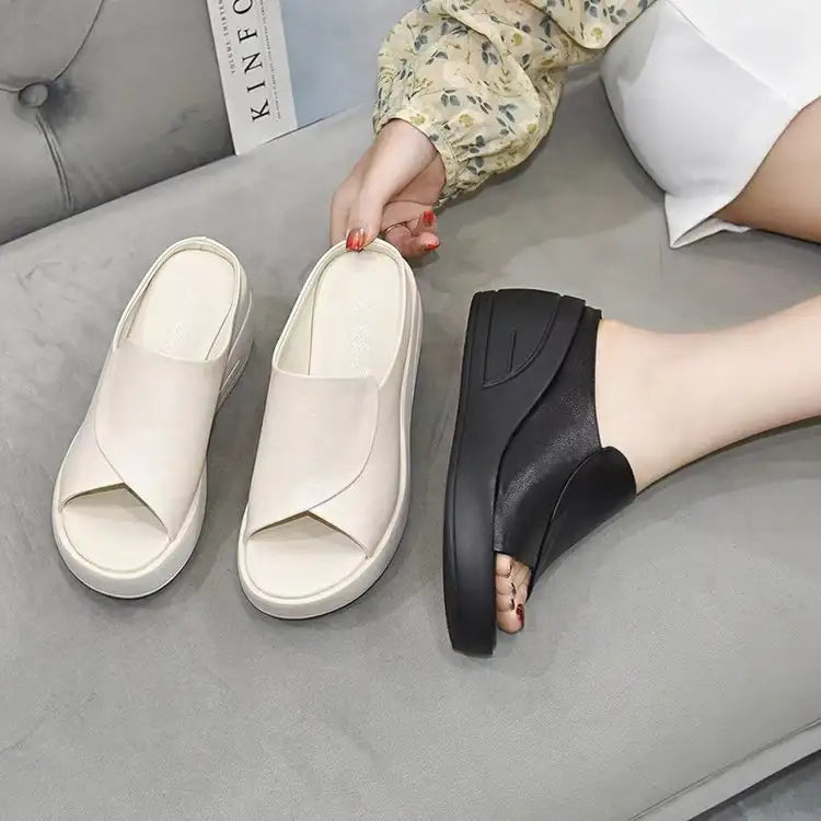 Ciabatte con plateau da donna LetcloTM in morbida pelle italiana