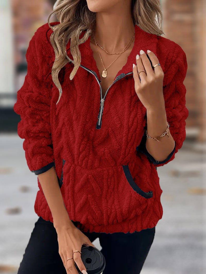🎄Svendita natalizia🔥 Giacca da donna 2024 con revers, mezza cerniera e tasche in peluche