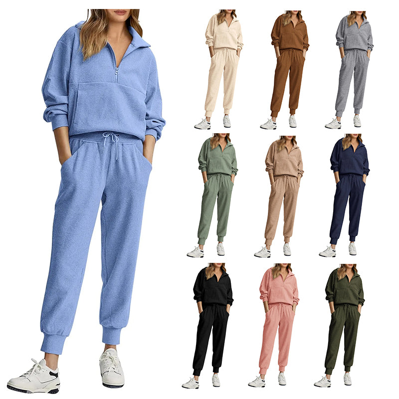 NOVITÀ 🔥 Completo casual due pezzi da donna in cotone: felpa oversize con coulisse e pantaloni della tuta a gamba larga