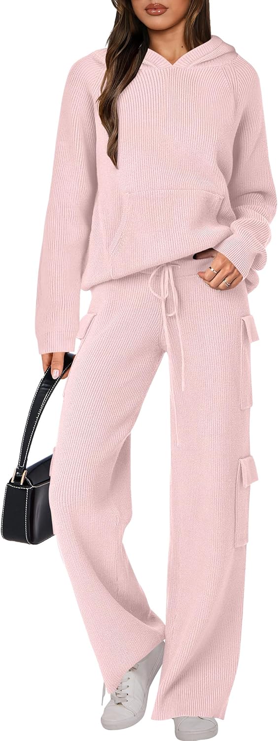 🎄 Liquidazione Natalizia 🔥 Completi due pezzi da donna Maglione casual in maglia con cappuccio e pantaloni a gamba dritta