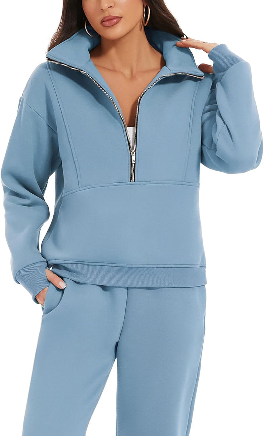 NOVITÀ🔥Completo Donna 2 Pezzi in Pile Felpa Mezza Zip e Pantaloni Jogger Tuta da Ginnastica