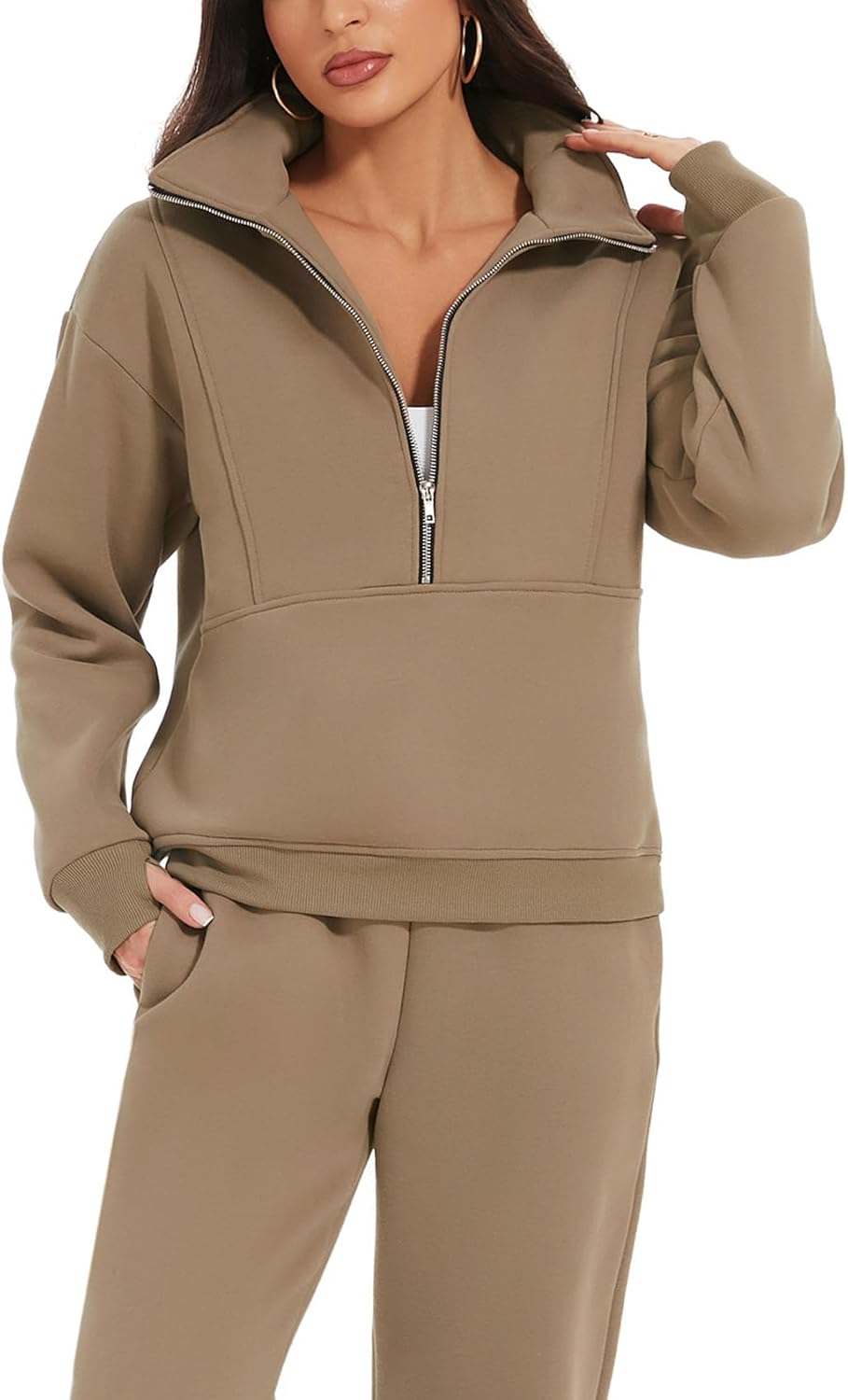 NOVITÀ🔥Completo Donna 2 Pezzi in Pile Felpa Mezza Zip e Pantaloni Jogger Tuta da Ginnastica