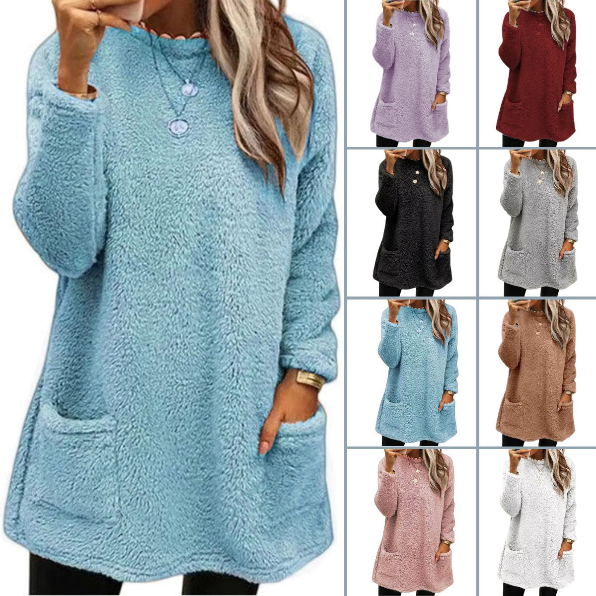 🔥ULTIMO GIORNO SCONTO 50%🔥 Felpa da donna a maniche lunghe con tasca e interno in peluche