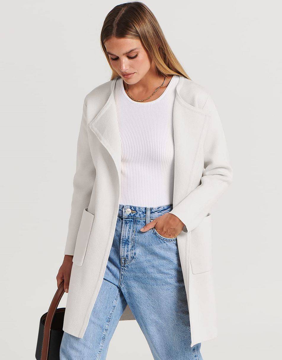 ANRABESS Women's Open Front Knit Cardigan Long Sleeve Lapel Casual Solid Classy Sweater Jacket
