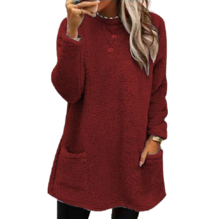 🔥ULTIMO GIORNO SCONTO 50%🔥 Felpa da donna a maniche lunghe con tasca e interno in peluche