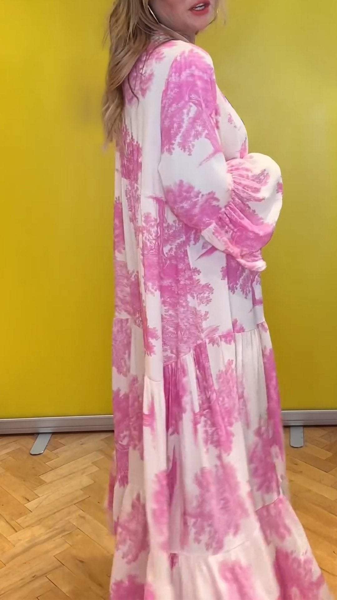Abito estivo da donna scollatura a V fantasia foresta Vestito lungo