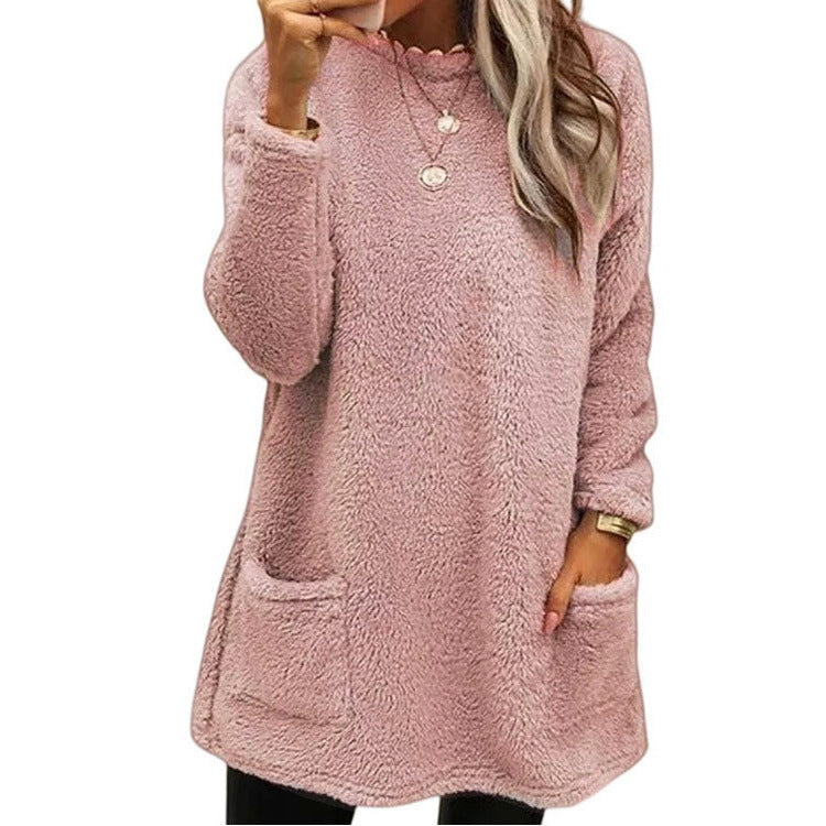 🔥ULTIMO GIORNO SCONTO 50%🔥 Felpa da donna a maniche lunghe con tasca e interno in peluche