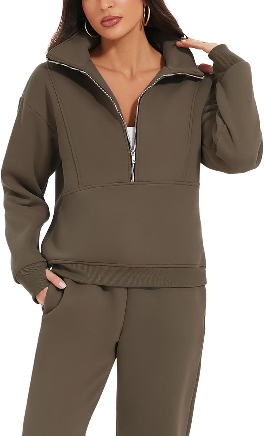 NOVITÀ🔥Completo Donna 2 Pezzi in Pile Felpa Mezza Zip e Pantaloni Jogger Tuta da Ginnastica