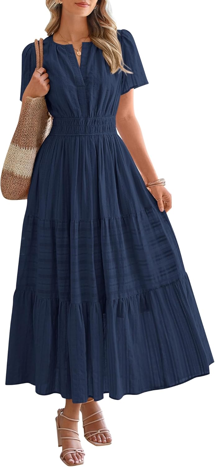 OCCASIONE SPECIALE Donna Estate Leggero Manica Corta Scollo a V Casual Abiti Midi Maxi