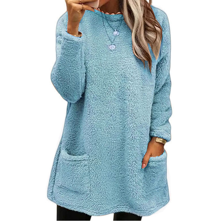 🔥ULTIMO GIORNO SCONTO 50%🔥 Felpa da donna a maniche lunghe con tasca e interno in peluche