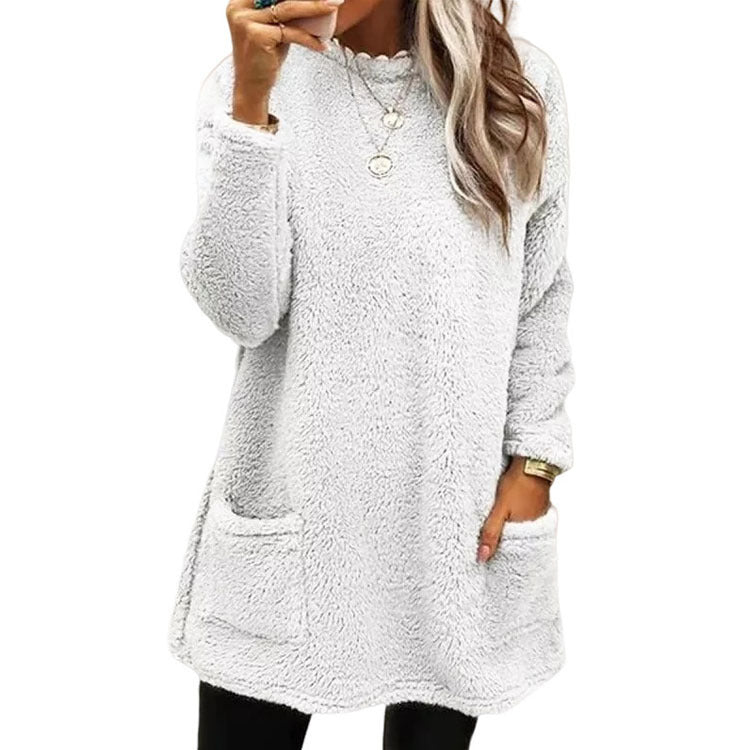 🔥ULTIMO GIORNO SCONTO 50%🔥 Felpa da donna a maniche lunghe con tasca e interno in peluche