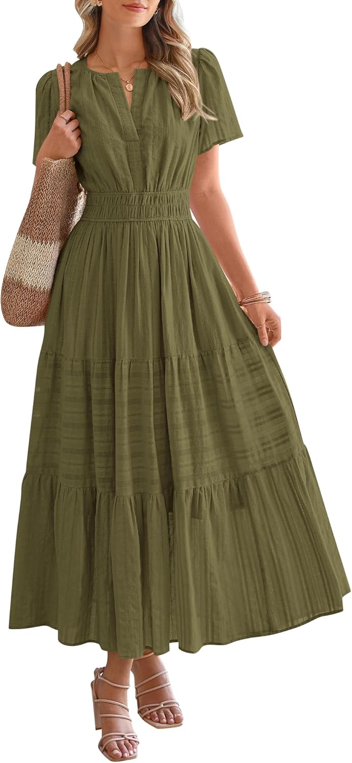 OCCASIONE SPECIALE Donna Estate Leggero Manica Corta Scollo a V Casual Abiti Midi Maxi
