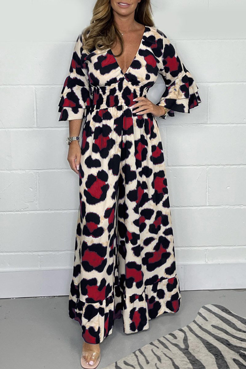 Vendita Calda🔥 Tuta da Donna a Gamba Larga Casual con Stampa Leopardata e Vita Elasticizzata