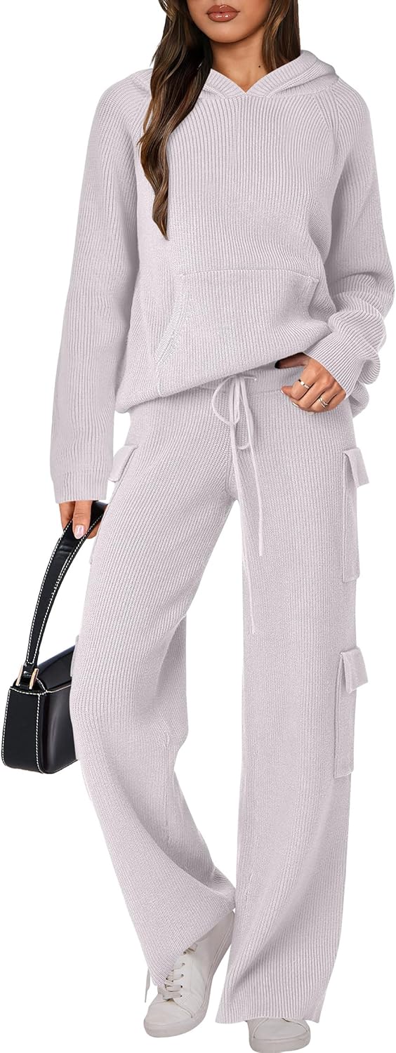 🎄 Liquidazione Natalizia 🔥 Completi due pezzi da donna Maglione casual in maglia con cappuccio e pantaloni a gamba dritta