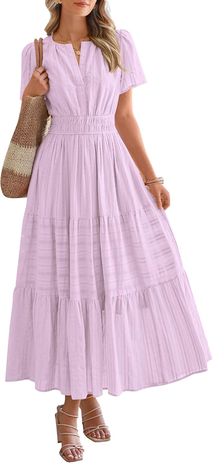 OCCASIONE SPECIALE Donna Estate Leggero Manica Corta Scollo a V Casual Abiti Midi Maxi