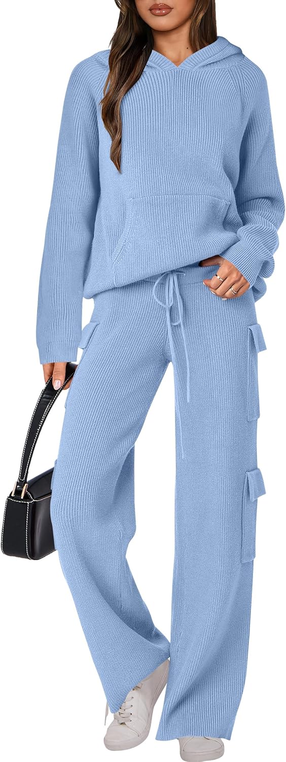 🎄 Liquidazione Natalizia 🔥 Completi due pezzi da donna Maglione casual in maglia con cappuccio e pantaloni a gamba dritta