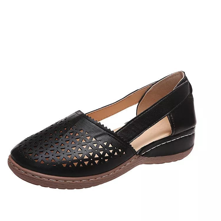 Sandali Estivi Donna Ortopedici con Zeppa e Intaglio in PU Stile Vintage