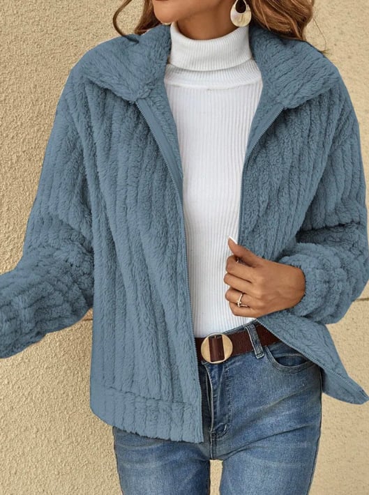 Giacca casual in pile caldo con cerniera e bavero