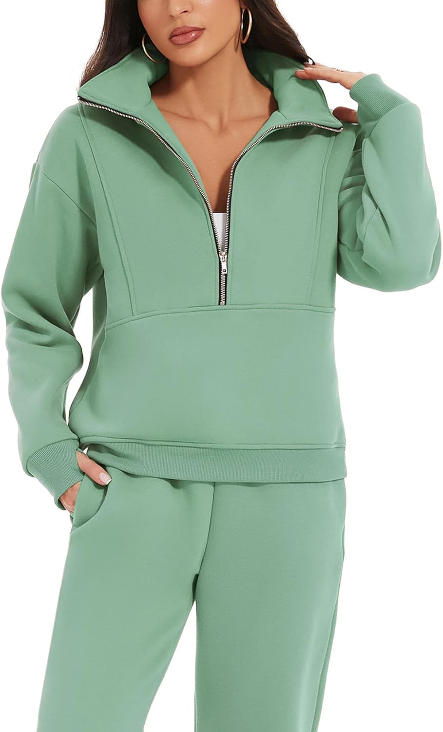 NOVITÀ🔥Completo Donna 2 Pezzi in Pile Felpa Mezza Zip e Pantaloni Jogger Tuta da Ginnastica