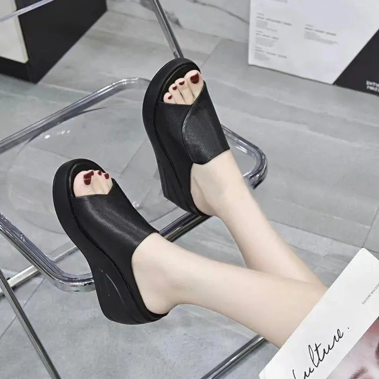 Ciabatte con plateau da donna LetcloTM in morbida pelle italiana
