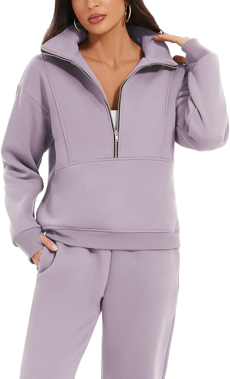 NOVITÀ🔥Completo Donna 2 Pezzi in Pile Felpa Mezza Zip e Pantaloni Jogger Tuta da Ginnastica
