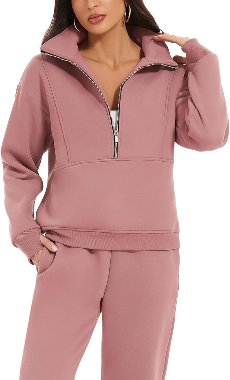 NOVITÀ🔥Completo Donna 2 Pezzi in Pile Felpa Mezza Zip e Pantaloni Jogger Tuta da Ginnastica