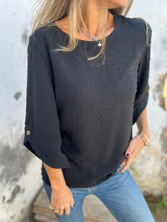 SVENDITA TOTALE🔥 Camicia casual con scollo rotondo e polsini grandi ricamati